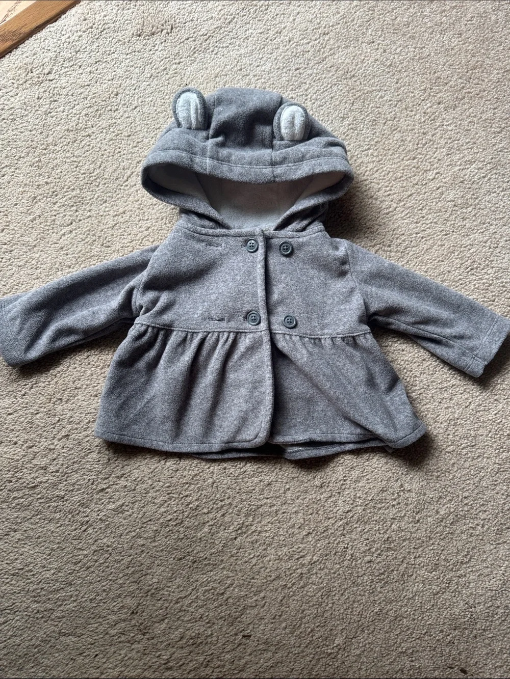 Carter’s Gray Bear Ear Fleece Peacoat Jacket 3M